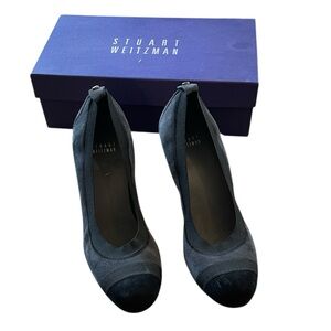 Stuart Weitzman Tipsily Slate Suede MW78766 Two-Tone Cap-Toe Pumps Size 8.5